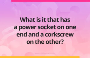 What is it that has a power socket on one end and a corkscrew on the other?