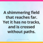 A shimmering field that reaches far. Yet it has no tracks, and is crossed without paths.