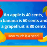 An apple is 40 cents, a banana is 60 cents and a grapefruit is 80 cents. How much is a pear?