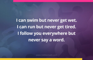 I can swim but never get wet. I can run but never get tired. I follow you everywhere but never say a word. What am I?
