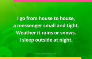 I go from house to house, a messenger small and tight. Weather it rains or snows. I sleep outside at night. What am I?