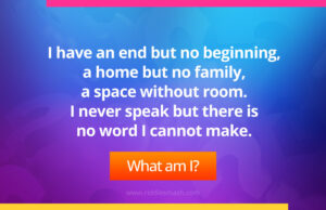 I have an end but no beginning, a home but no family, a space without room. I never speak but there is no word I cannot make.
