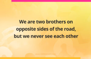 We are two brothers on opposite sides of the road, but we never see each other.