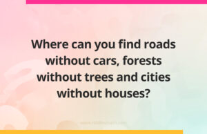 Where can you find roads without cars, forests without trees and cities without houses?