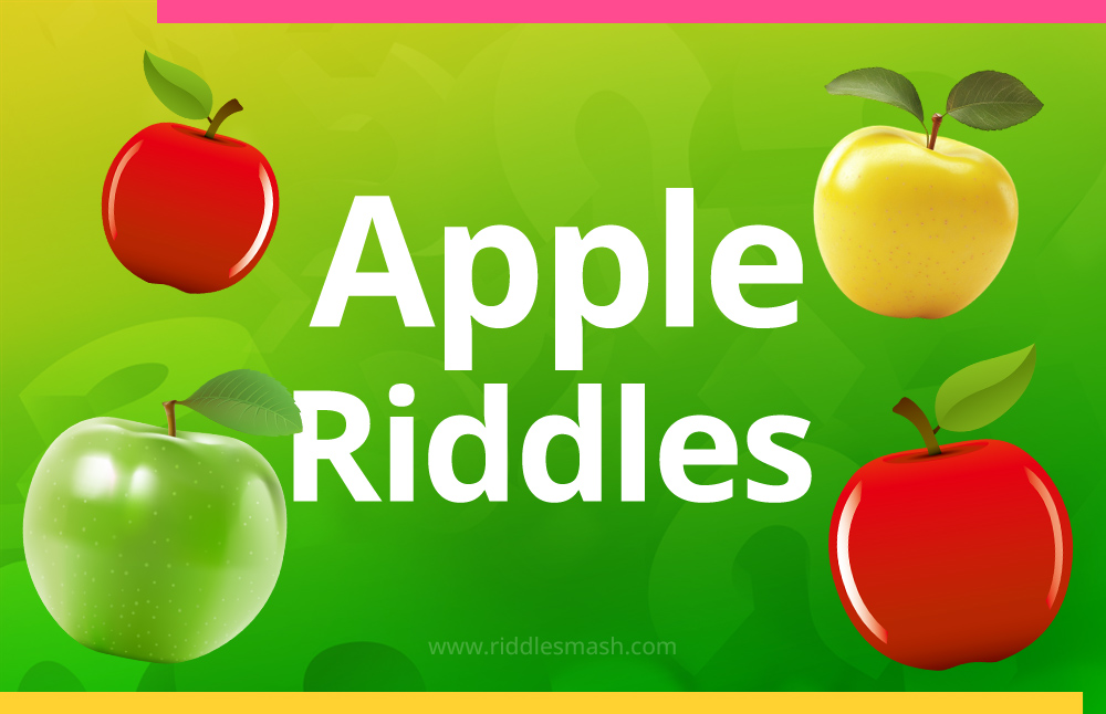 Apple riddles banner featuring a red and yellow apples