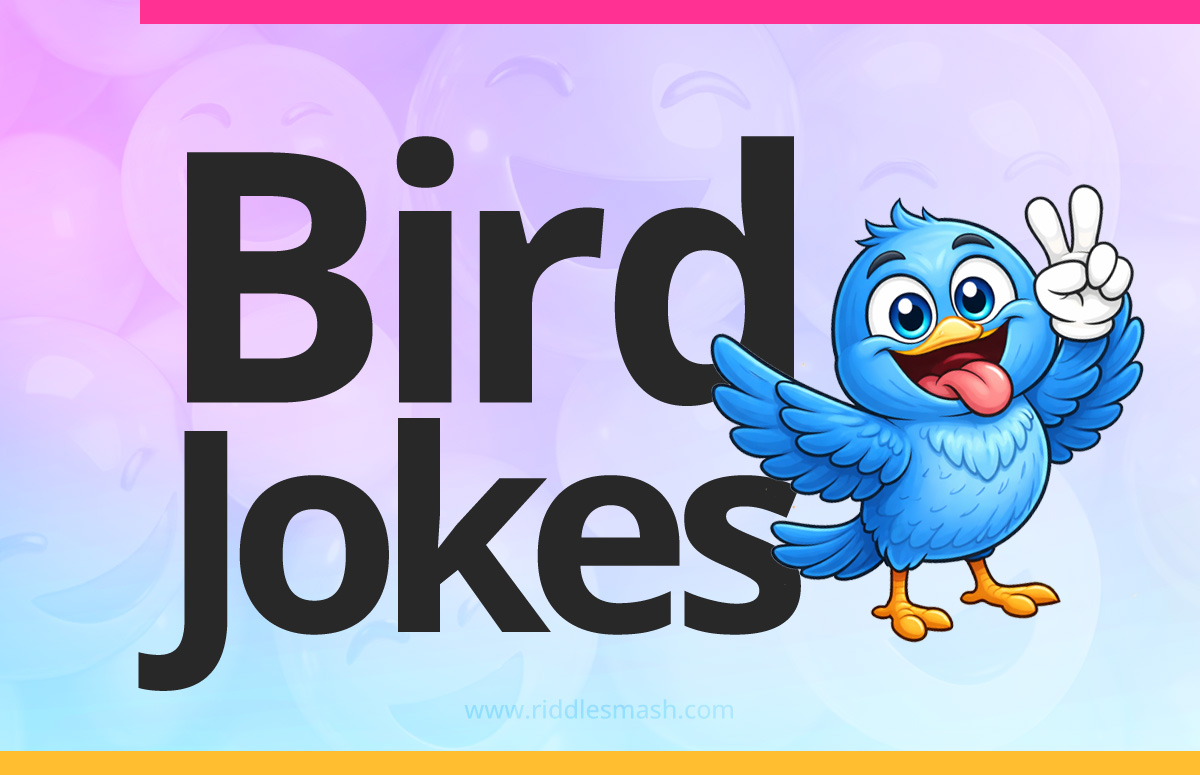 Funny bird jokes featuring a cartoon bird and playful pun theme