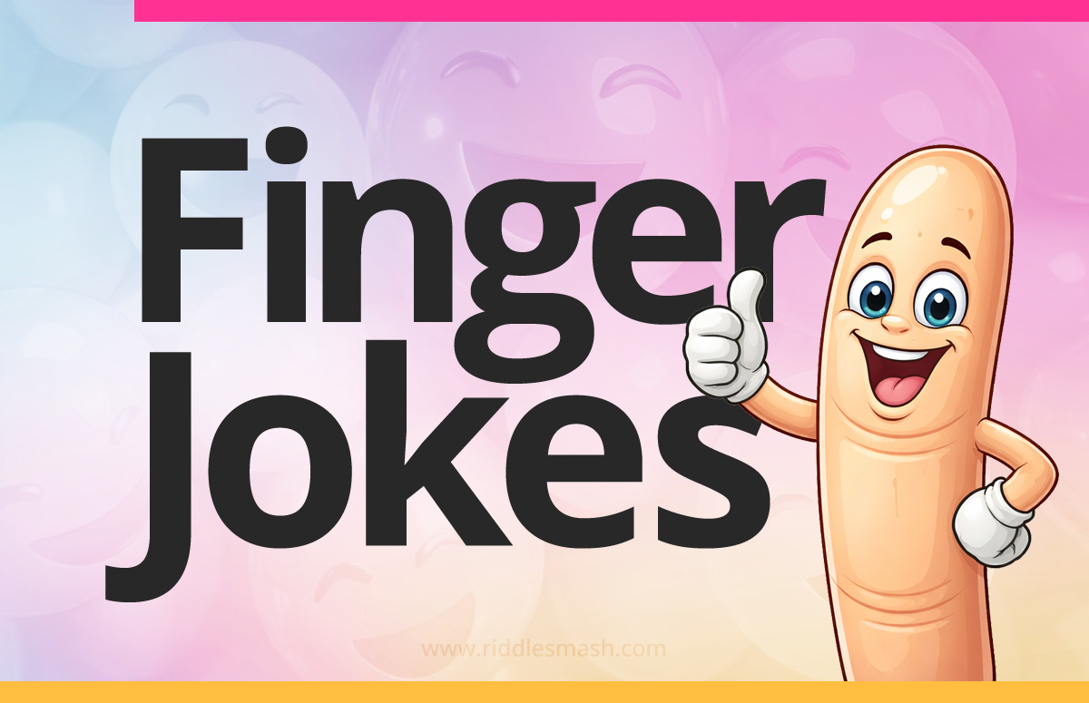 Funny finger jokes with a hand-themed illustration featuring a pointing finger
