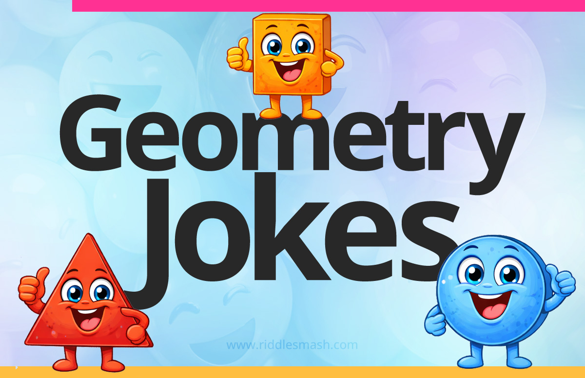Funny geometry jokes with a math-themed illustration featuring shapes