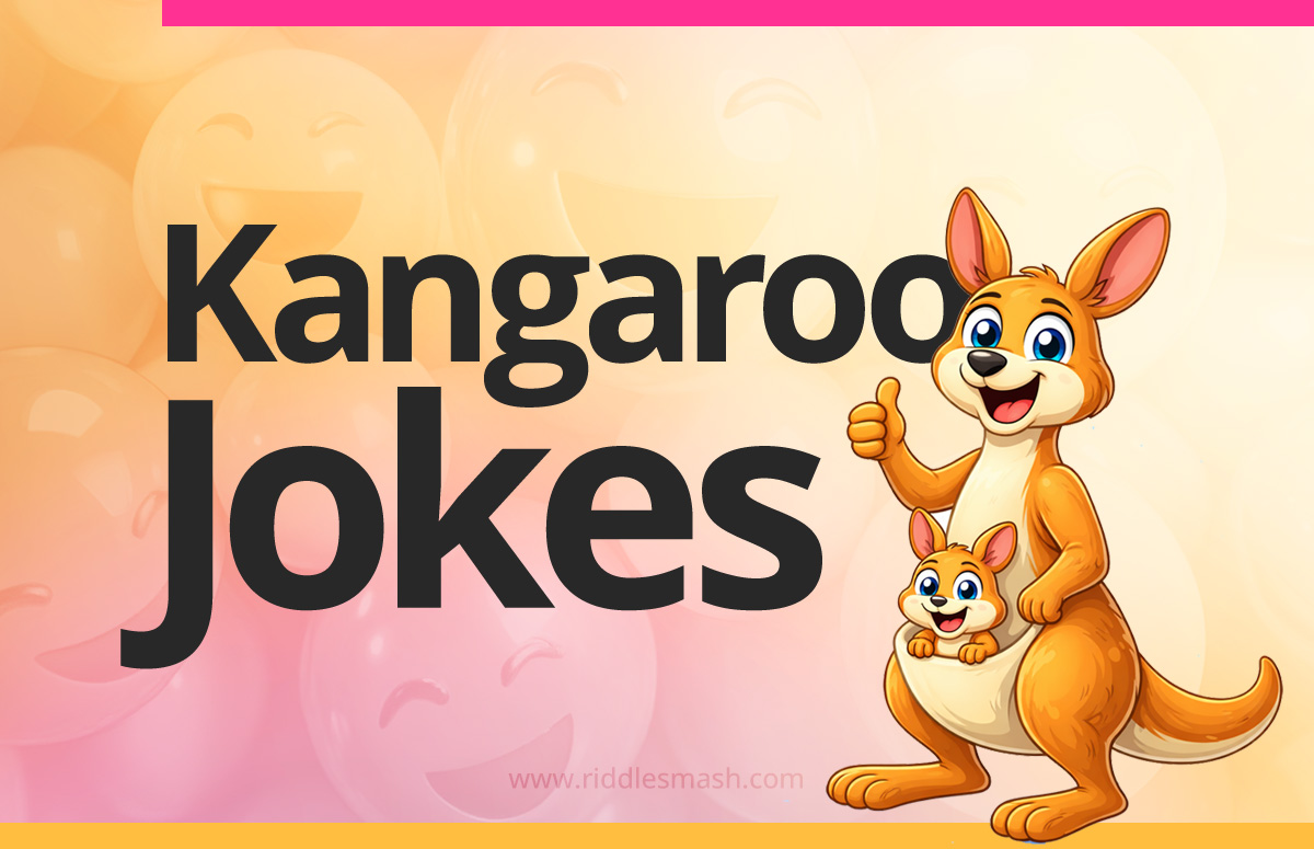 Funny kangaroo jokes with an Australia-themed illustration featuring a cartoon kangaroo