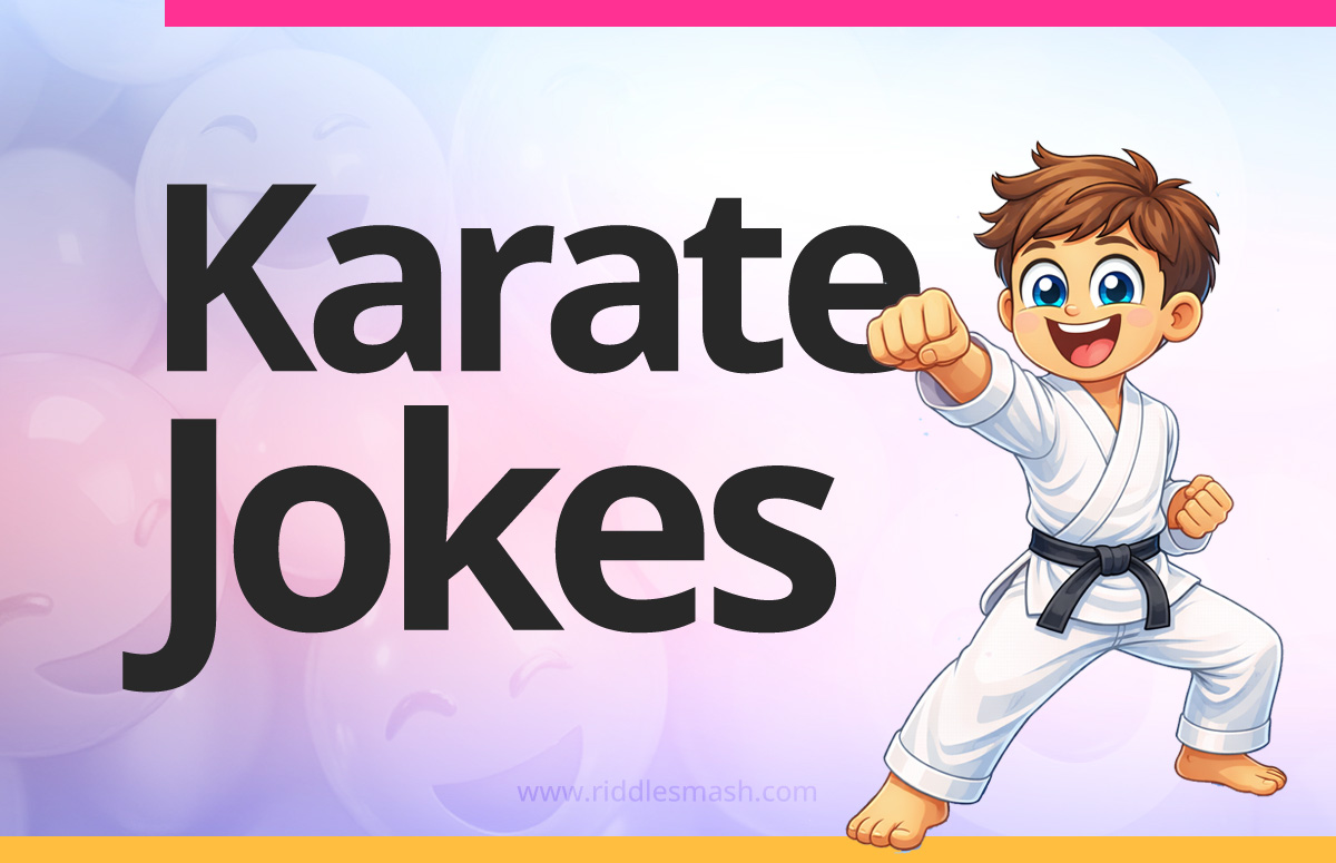 Funny karate jokes with a martial arts-themed illustration featuring a karate fighter