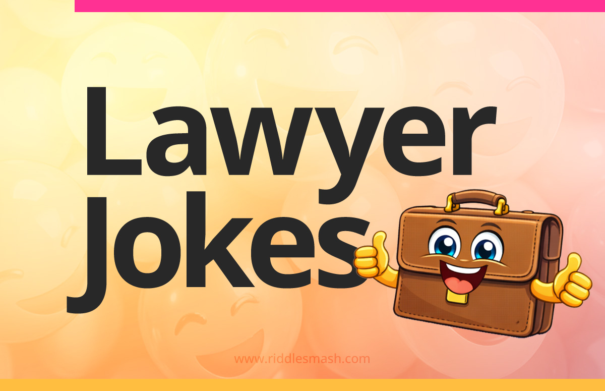 Funny lawyer jokes with a courtroom-themed illustration