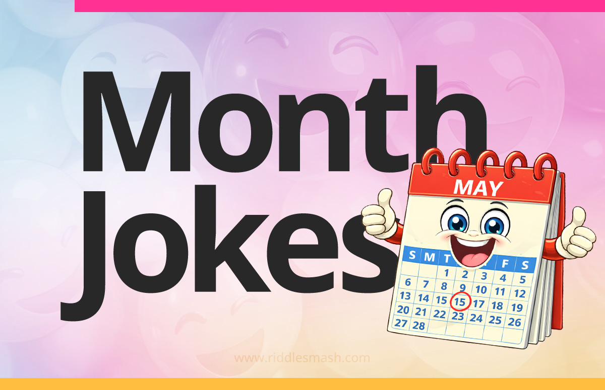 Funny month jokes with a calendar-themed illustration featuring month