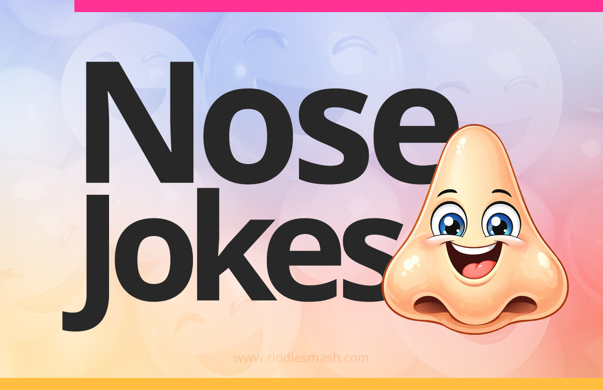 Funny nose jokes with a playful face-themed illustration featuring a cartoon nose
