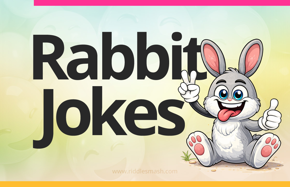 Funny rabbit jokes featuring a cute cartoon bunny and playful pun theme