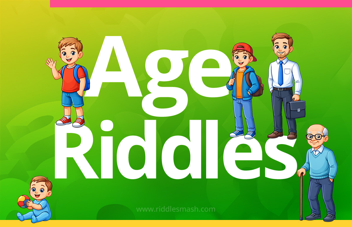 Age riddles banner featuring a man in different ages