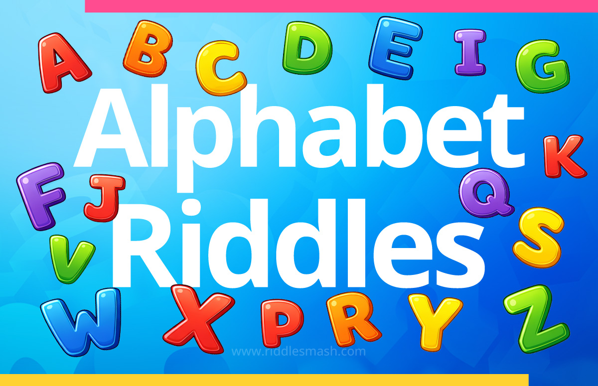 Alphabet riddles banner featuring colorful A–Z letters