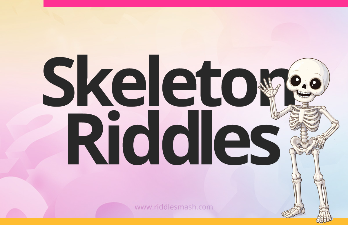 Cartoon skeleton representing skeleton riddles and spooky brain teasers