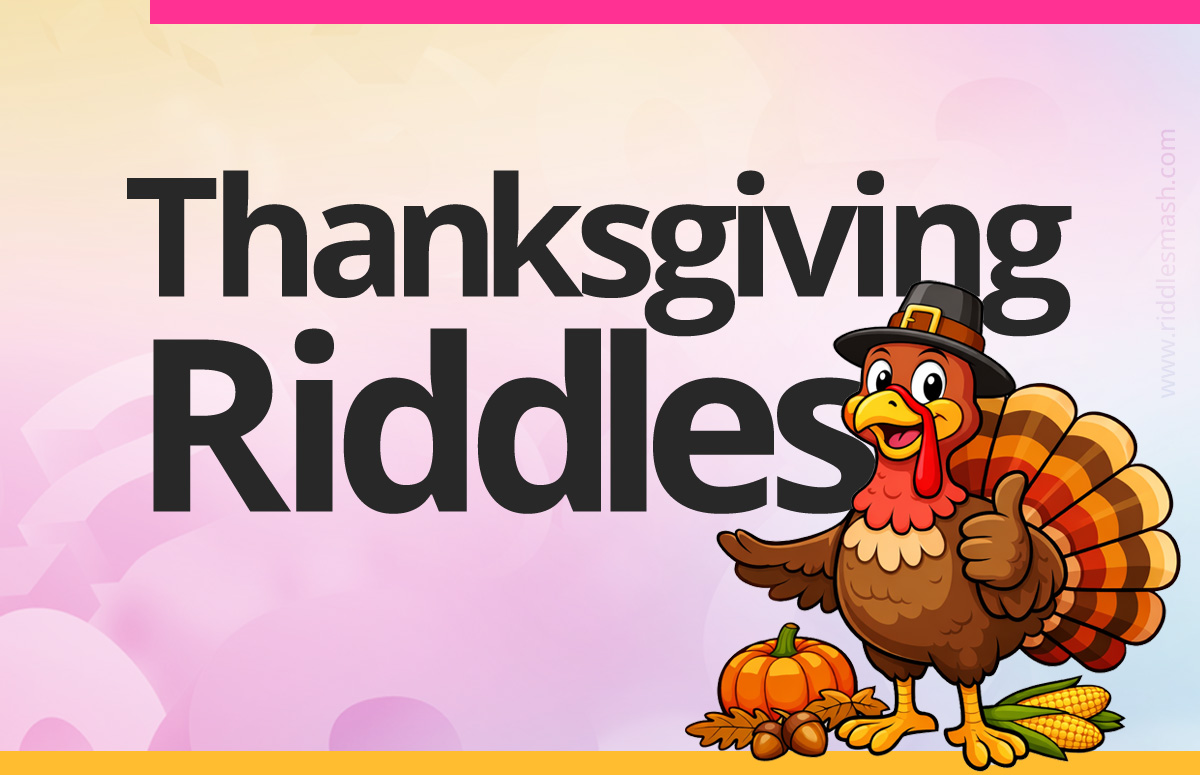 Thanksgiving turkey and autumn elements representing Thanksgiving riddles and holiday brain teasers
