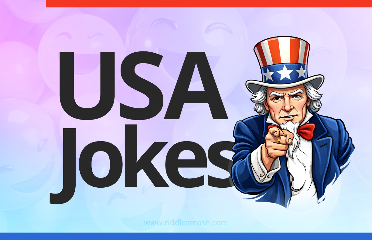 Funny USA jokes with an America-themed illustration