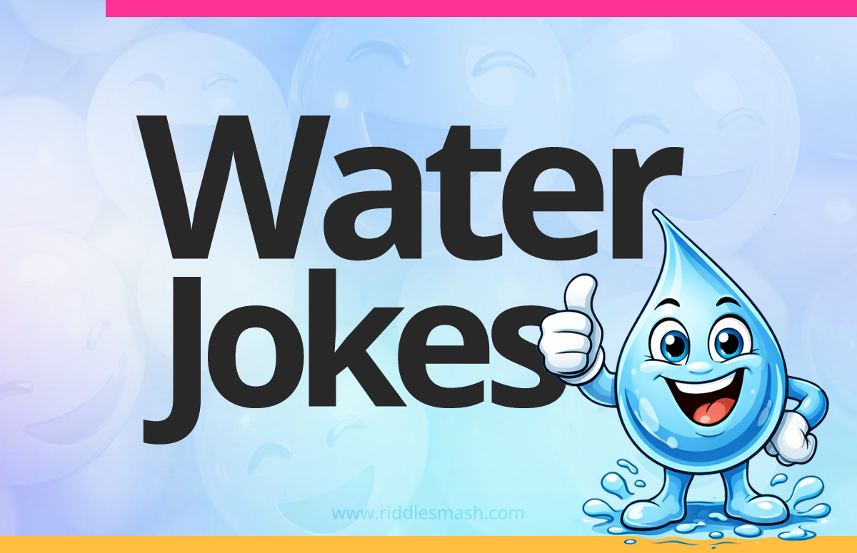 Funny water jokes with a playful illustration featuring drop of water