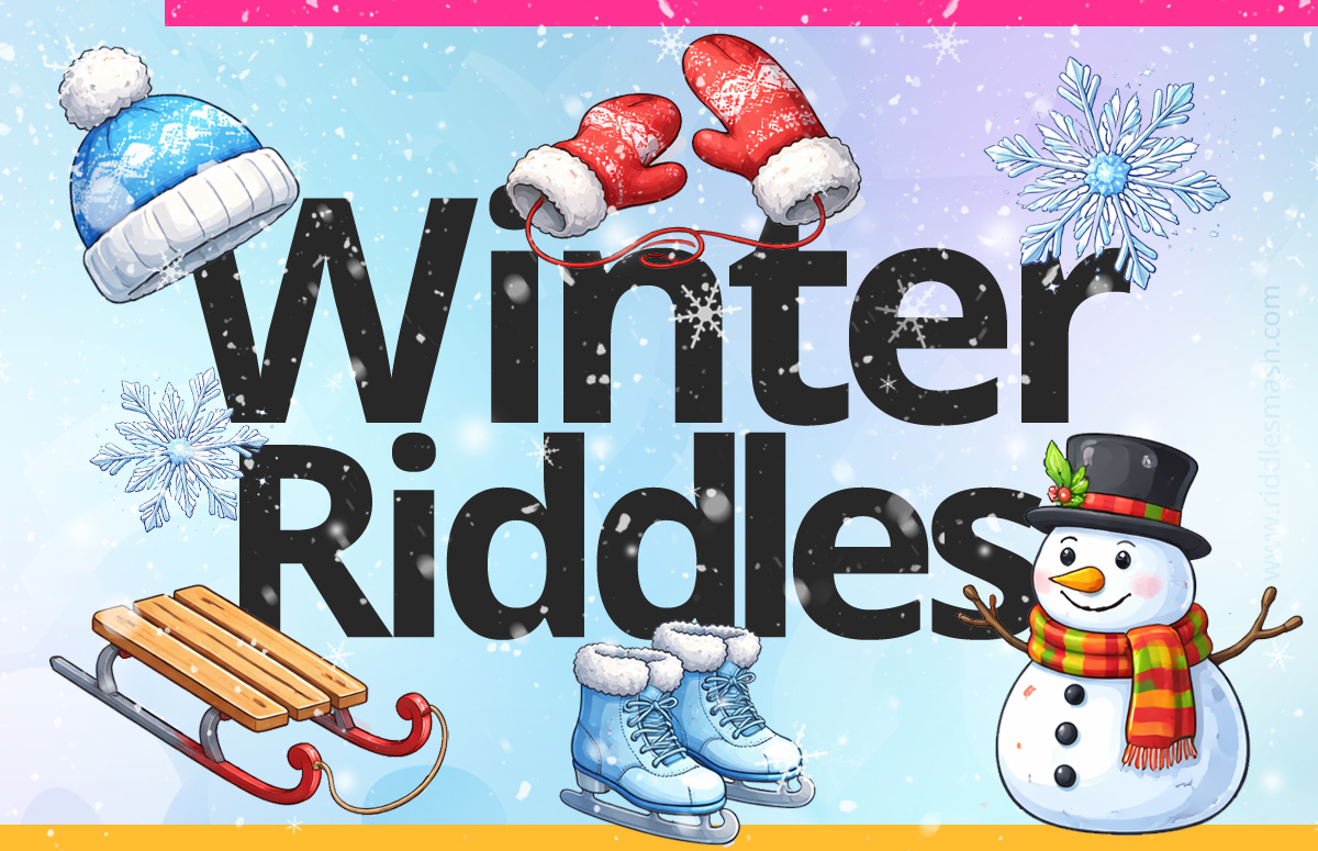 Snowflakes and winter scenery representing winter riddles and seasonal brain teasers
