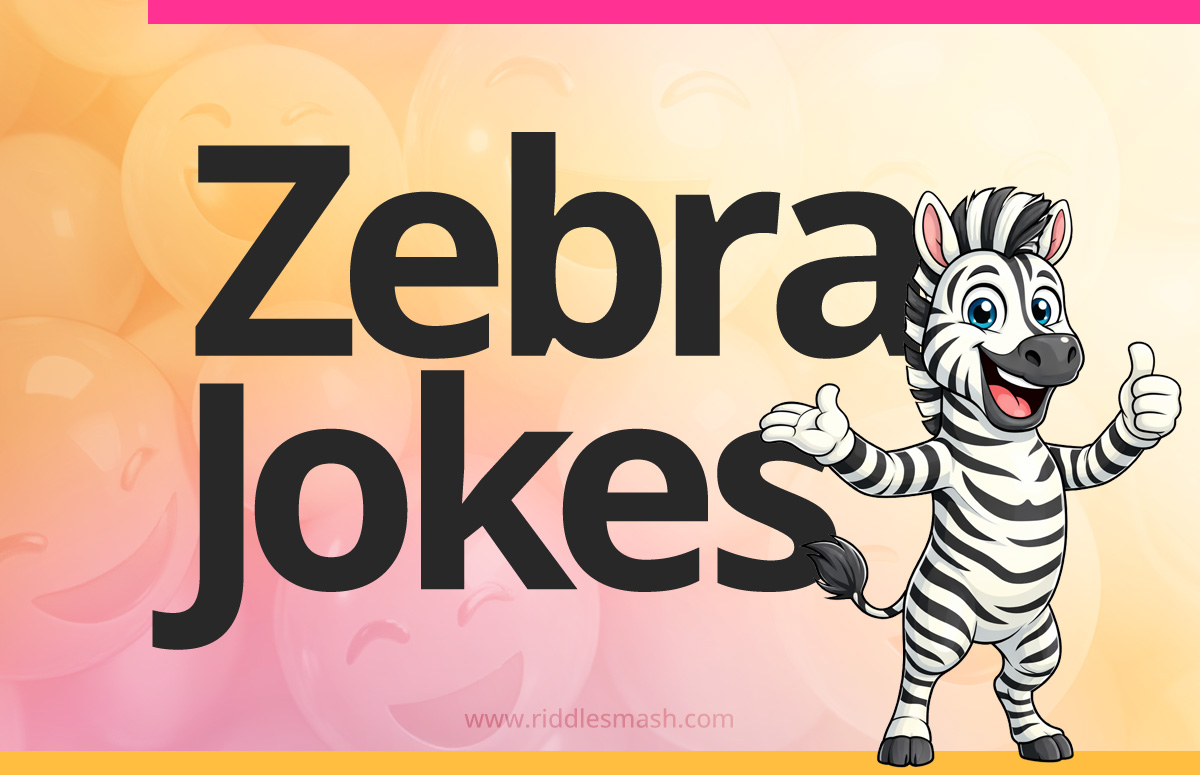 Funny zebra jokes with a safari-themed illustration featuring a cartoon zebra