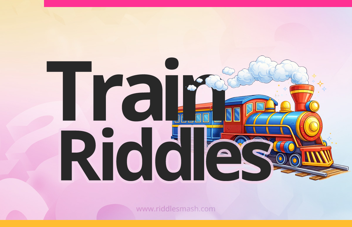 Train on railway tracks representing train riddles and transportation brain teasers